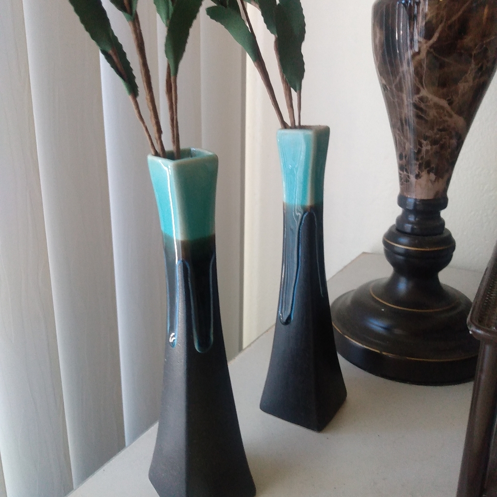 Two black and blue vases